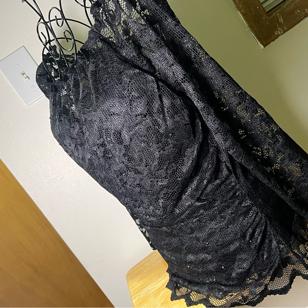 Colleen Lopez Black Lace Blouse long sleeve off shoulders embellished‎ size M - Picture 5 of 9